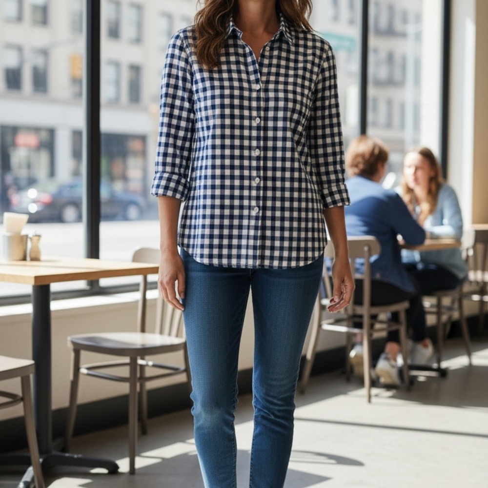 UNTUCKit Navy and White Gingham Shirt - Picture 2 of 10
